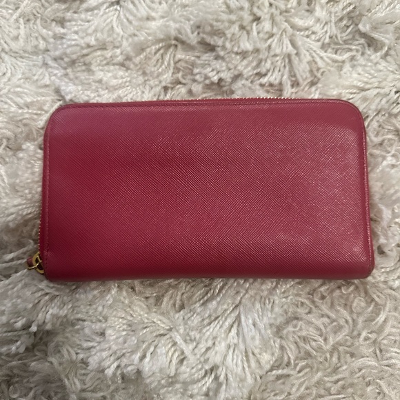 Prada Pink Saffiano Leather Continental Bow Long Zippy Wallet Zip Around Gold - Picture 3 of 11